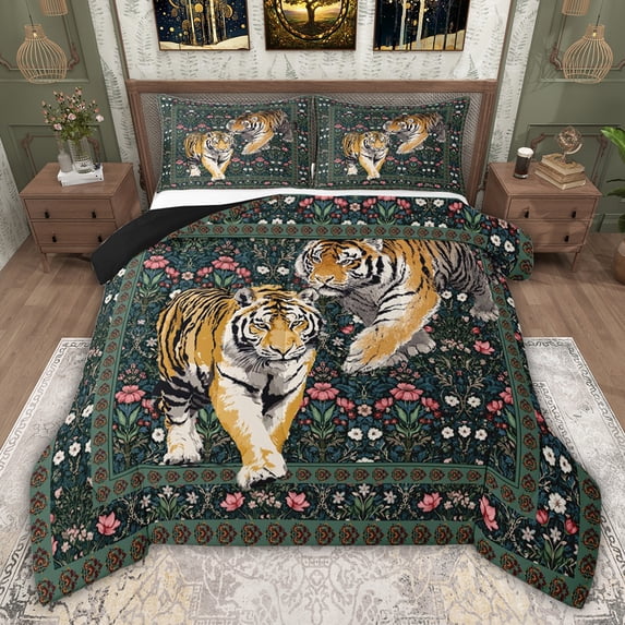 jejeloiu Tiger Animals Lover Twin Comforter Sets,Oil Painting Artwork Bedding Set For Teens Kids Reversible 2 Pieces