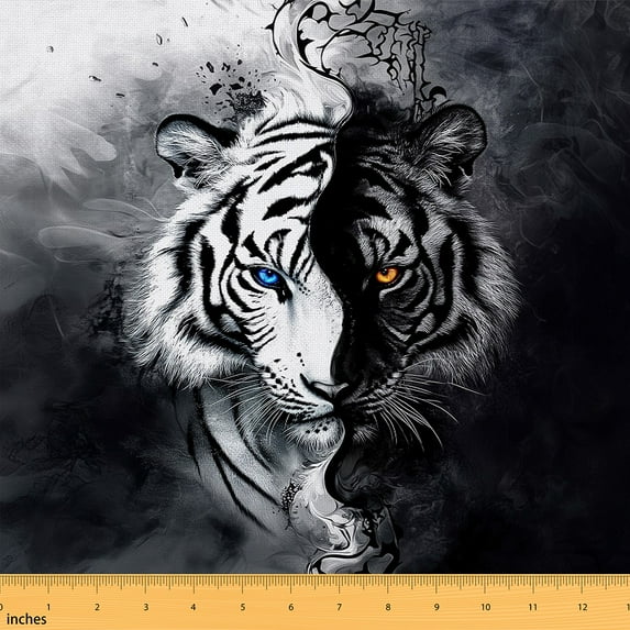 jejeloiu Tiger Print Fabric by the Yard 1 Yard, Boho Jungle Animal Sewing Fabric, Safari Wildlife Room Decor Fabric by the Yard, Super Cozy Room Decor