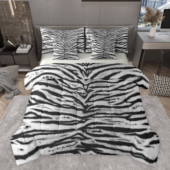 jejeloiu Tiger Stripe 7-Piece Bedding Comforter Set,Wild Animal Hunting King Bedding Sets,Wrustic Farmhouse Bed Sheets For Adults,Breathable Home Decor Reversible