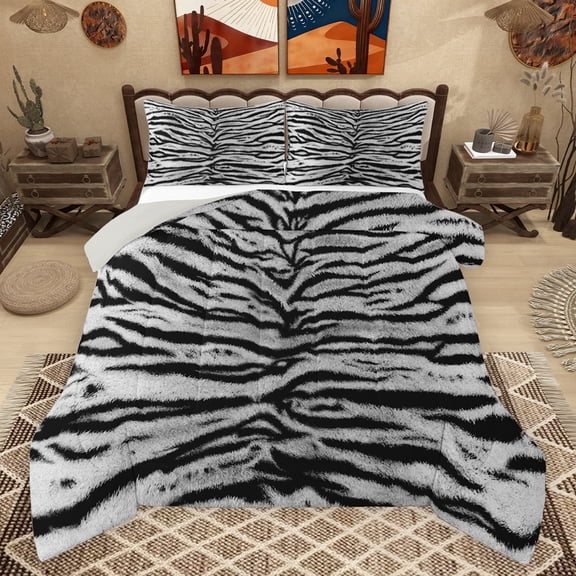 jejeloiu Tiger Stripe Queen Comforter Set,Wild Animal Hunting Bedding Sets,Wrustic Farmhouse Bedding Comforter Set For Adults,Breathable Home Decor Reversible,3 Pieces