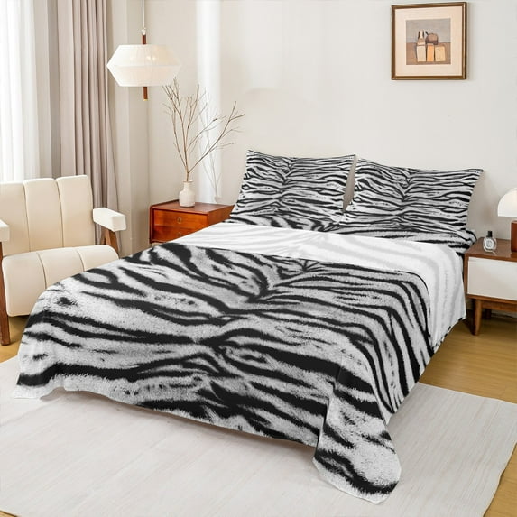 jejeloiu Tiger Stripe Twin Sheet Sets,Wild Animal Hunting Twin Fitted Sheet,Wrustic Farmhouse Flat Sheet For Adults,Breathable Home Decor,3pcs