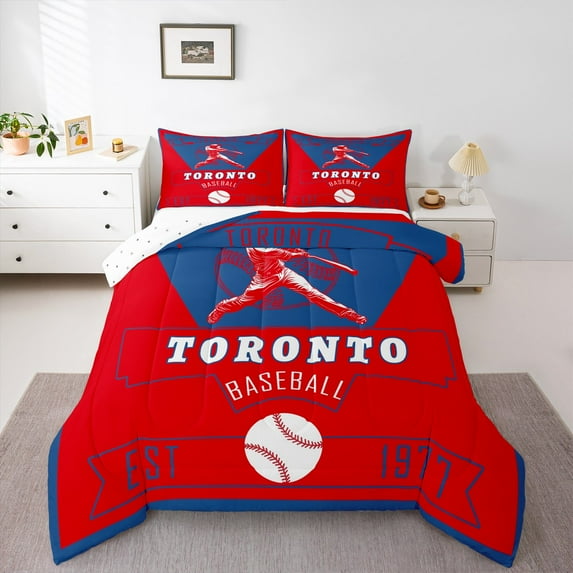jejeloiu Toronto Bedding Comforter Set,Ball Game Lover Twin Comforter Sets,Baseball Sport City Bedding Set For Children,Super Cozy Room Decor Reversible,2 Pieces