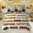 thumbnail image 1 of jejeloiu Train Steam Engine 7-Piece Twin Bedding Sets,Western Train Transportation Bedding Comforter Set,Brown Orange Red Sheet Sets For Teens,Ultra Soft Home Decor Reversible, 1 of 8