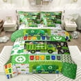thumbnail image 1 of jejeloiu Trash Truck 7-Piece Twin Bedding Sets,Geometric Stripe Circle Bedding Comforter Set,Green Patchwork Plaid Sheet Sets For Men Women,Breathable Home Decor Reversible, 1 of 8