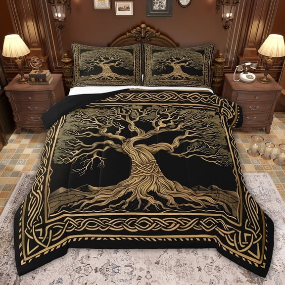 jejeloiu Tribal Golden Branches Twin Comforter Sets,Boho Exotic Tree Bedding Set For Men Women Reversible 2 Pieces