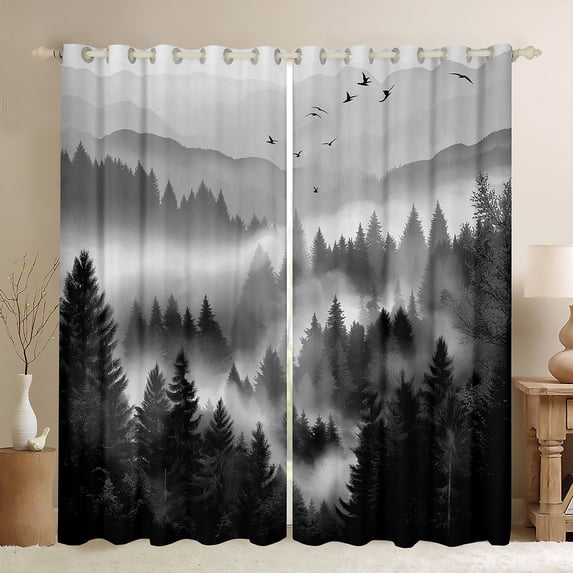 jejeloiu Tropical Botanical Pine Curtains Pack of 2 (42x84 Each),Natural Landscape Mountain Curtains Blackout,Gray Black Bedroom Curtains For Adults,Luxury Bedroom Decor