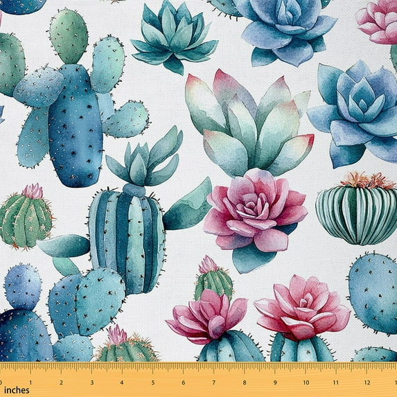 jejeloiu Tropical Desert Cactus Fabric by the Yard 2 Yards,Rustic Flower Floral Room Decor Fabric by the Yard,Green Pink Fabric for Sewing For Adults,Super Cozy Room Decor