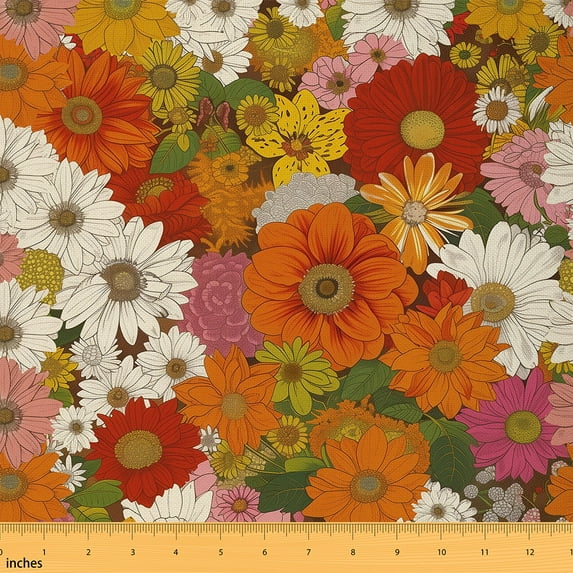 jejeloiu Tropical Flower Fabric by the Yard 1 Yard for Girls Women, Retro Blossoms Sewing Fabric, Botanical Floral Room Decor Fabric by the Yard, Luxury Bedroom Decor