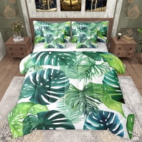 jejeloiu Tropical Monstera Leaf 7-Piece Twin Bedding Sets,Plam Plant Bedding Comforter Set,Green White Sheet Sets For Adults,Breathable Home Decor Reversible
