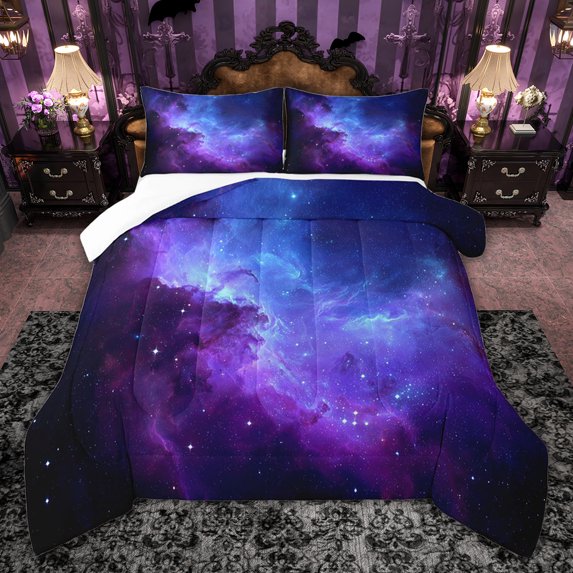 jejeloiu Universe Starry Night Twin Comforter Sets,Gradient Purple Blue Bedding Set For Girls Teens 2 Pieces
