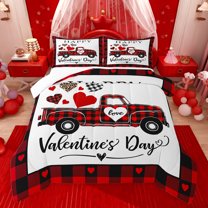jejeloiu Valentine'S Day Gifts Bedding Comforter Set,Cartoon Loves Pattern Twin Comforter Sets,Red Black Checkered Bedding Set For Girls Kids,Ultra Soft Home Decor,2pcs