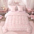 thumbnail image 1 of jejeloiu Victorian Baroque Damask 7 Pieces Bedding Comforter Set,Boho Bohemian Floral Full Bedding Set,Pink Vintage Flowers Fitted Sheet Flat Sheet For Girls Kids,Super Cozy Room Decor Reversible, 1 of 8