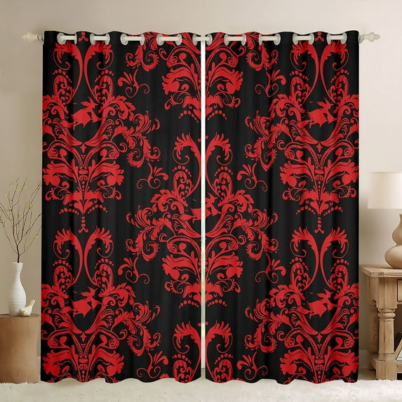 jejeloiu Victorian Baroque Print Black Out Curtains,Red Damask Floral Curtains Pack of 2 (42x63 Each),Spooky Halloween Witch Bedroom Curtains For Girls Boys,Uper Cozy Room Decor