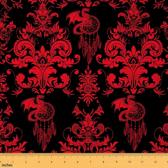 jejeloiu Victorian Flower Fabric by the Yard 1 Yard,Boho Bohemian Dragon Home Decor Fabric by the Yard,Vintage Gothic Floral Sewing Fabric For Men Women,,Lightweight Room Decorative