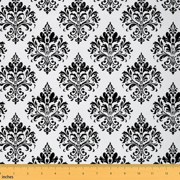jejeloiu Victorian Flower Fabric by the Yard 1 Yard,Vintage Gothic Floral Home Decor Fabric by the Yard,Black Damask Print Sewing Fabric For Men Women,,Lightweight Room Decorative