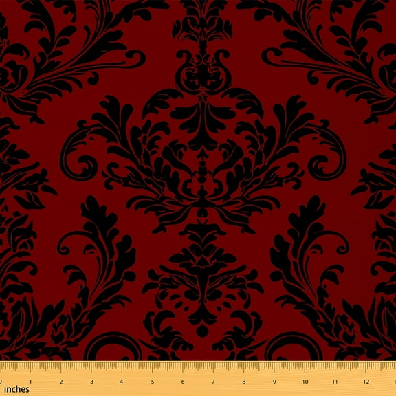 jejeloiu Victorian Flower Fabric by the Yard 1 Yard,Vintage Gothic Floral Home Decor Fabric by the Yard,Red Black Sewing Fabric For Men Women,,Lightweight Room Decorative