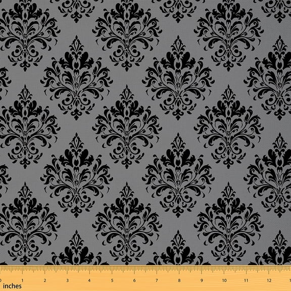 jejeloiu Victorian Flower Fabric by the Yard 2 Yards,Vintage Gothic Floral Room Decor Fabric by the Yard,Black Gray Damask Fabric for Sewing For Men Women,,Lightweight Room Decorative