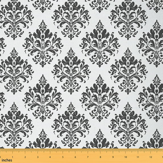 jejeloiu Victorian Flower Fabric by the Yard 3 Yards,Vintage Gothic Floral Sewing Fabric,White Black Damask Fabric for Sewing For Men Women,,Lightweight Room Decorative