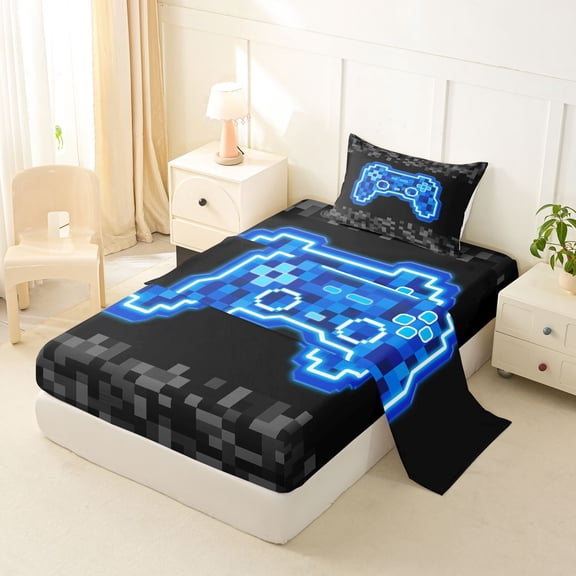jejeloiu Video Gamer Gaming Twin Sheet Sets,Modern Geometric Checkered Bedding For Kids 3 Pieces