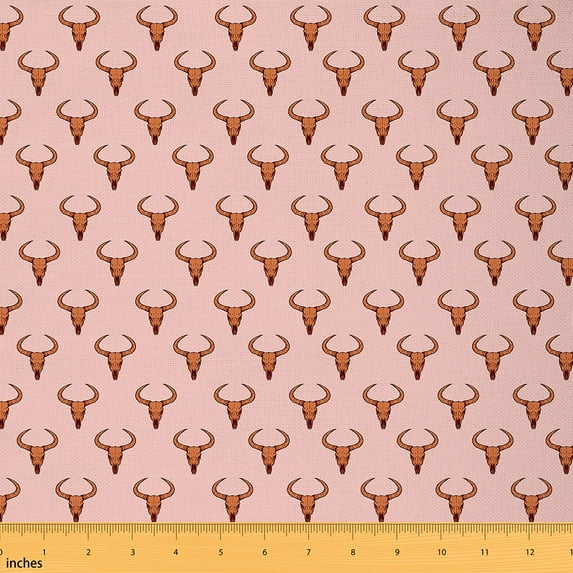 jejeloiu Vinatge Cow Skull Fabric by the Yard 10 Yards,Farm Bull Skull Room Decor Fabric by the Yard,Orange Pink Sewing Fabric For Adults,Super Cozy Room Decor