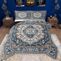 jejeloiu Vinatge Floral Bedding Comforter Set,Boho Bohemian Theme Twin Comforter Sets,Deepblue Brown Bedding Set For Men Women,Ultra Soft Home Decor Reversible,2pcs