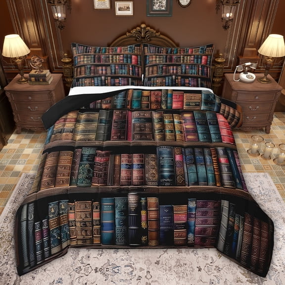 jejeloiu Vintage 3D Books Queen Comforter Set,Magical Mysterious Style Bedding Comforter Set For Girls Boys Reversible 3 Pieces