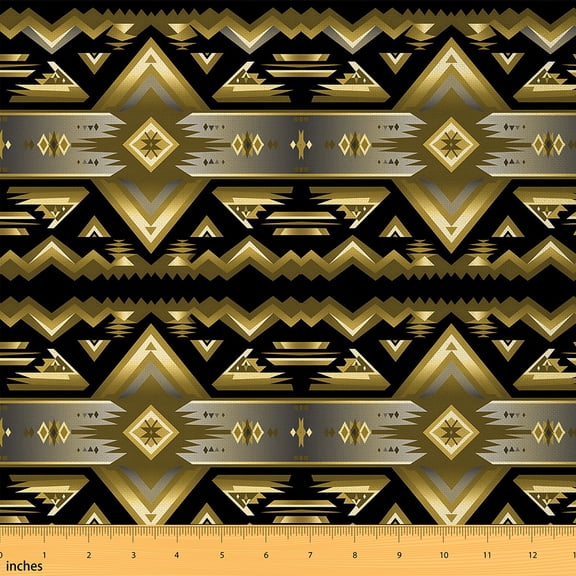 jejeloiu Vintage Aztec Fabric by the Yard 10 Yards,Boho Geometric Pattern Room Decor Fabric by the Yard,Yellow Black Geometric Sewing Fabric,Ultra Soft Home Decor