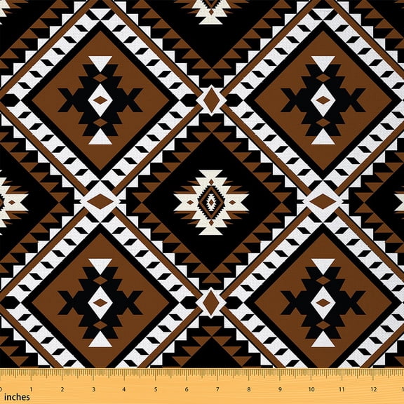 jejeloiu Vintage Aztec Fabric by the Yard 2 Yards,Boho Geometric Pattern Room Decor Fabric by the Yard,Brown Black Geometric Fabric for Sewing,Ultra Soft Home Decor
