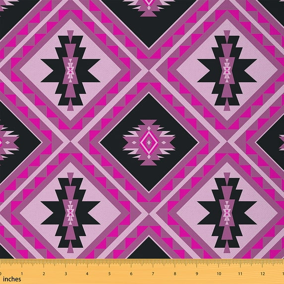 jejeloiu Vintage Aztec Fabric by the Yard 2 Yards,Boho Geometric Pattern Room Decor Fabric by the Yard,Pink Black Geometric Fabric for Sewing,Ultra Soft Home Decor