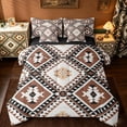thumbnail image 1 of jejeloiu Vintage Aztec Rhombus 7-Piece Bedding Comforter Set,Brown Bohemian Triangle King Bedding Sets,Boho Tribal Geometric Bed Sheets For Kids,Luxury Bedroom Decor Reversible, 1 of 8