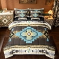 thumbnail image 1 of jejeloiu Vintage Aztec Rhombus 7pcs Bedding Comforter Set,Brown Cyan White Queen Bedding Sets,Ancient Bohemian Geometric Queen Sheet Sets For Kids,Luxury Bedroom Decor Reversible, 1 of 8