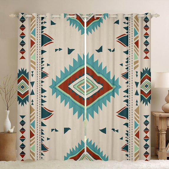 jejeloiu Vintage Aztec Rhombus Curtains Pack of 2 (42x84 Each),Cyam Bohemian Triangle Curtains Blackout,Boho Tribal Geometric Bedroom Curtains For Kids,Luxury Bedroom Decor