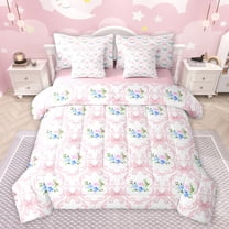 jejeloiu Vintage Baroque Flower 7-Piece Twin Bedding Sets,Girls Pink Bowknot Bedding Comforter Set,Flower Floral Sheet Sets For Kids,Super Cozy Room Decor Reversible