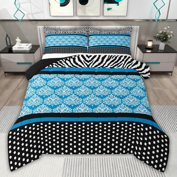 jejeloiu Vintage Baroque Flower Twin Comforter Sets,Geometric Polka Dots Bedding Set For Girls Boys Reversible 2 Pieces