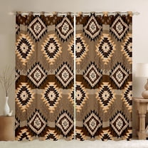 jejeloiu Vintage Boho Aztec Black Out Curtains,Geometric Rhombus Triangle Curtains Pack of 2 (42x63 Each),Brown Bohemian Bedroom Curtains For Teens,Ultra Soft Home Decor
