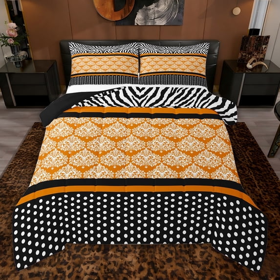 jejeloiu Vintage Boho Floral Twin Comforter Sets,Orange Black Bedding Set For Men Women Reversible 2 Pieces