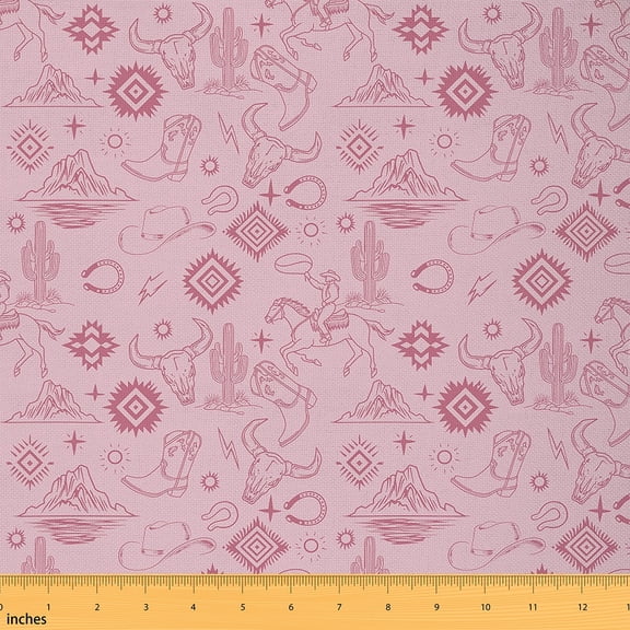 jejeloiu Vintage Bull Skull Fabric by the Yard 1 Yard,Cowgirl Boots Hat Home Decor Fabric by the Yard,Tropical Desert Cactus Sewing Fabric For Child,Luxury Bedroom Decor