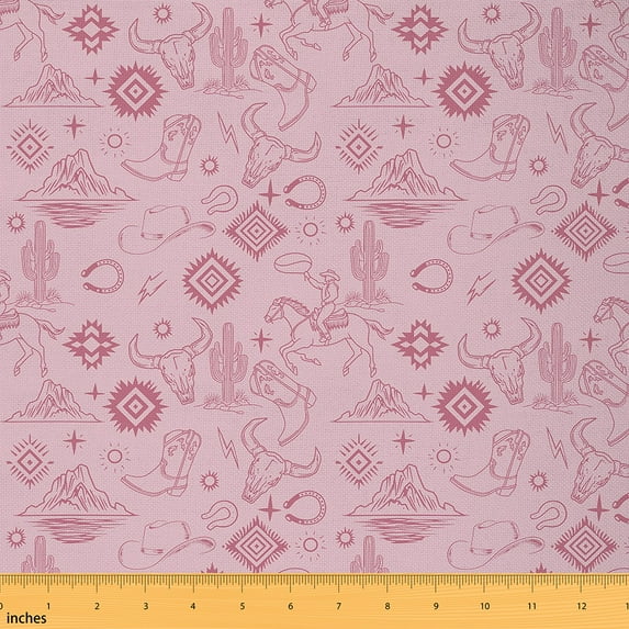 jejeloiu Vintage Bull Skull Fabric by the Yard 2 Yards,Cowgirl Boots Hat Room Decor Fabric by the Yard,Tropical Desert Cactus Fabric for Sewing For Child,Luxury Bedroom Decor