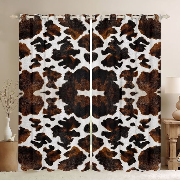 jejeloiu Vintage Cattle Hide Black Out Curtains,Rustic Farmhouse Cabin Curtains Pack of 2 (42x63 Each) For Boys Girls
