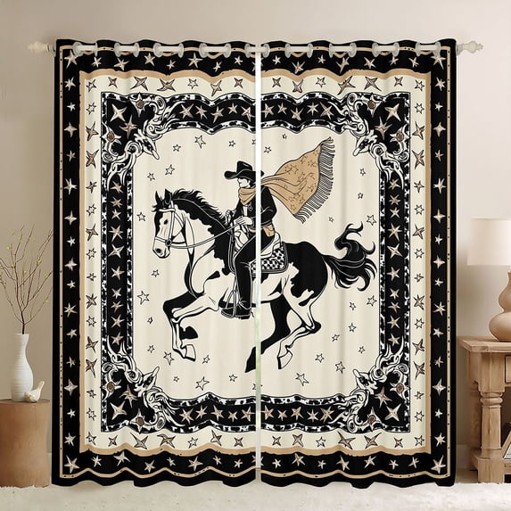 jejeloiu Vintage Cowboy Horse Blackout Curtains Set of 2 (52x84 Each) Kids,Classic Western Print Window Curtains For Boy