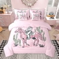 thumbnail image 1 of jejeloiu Vintage Cowgirl Hats 7pcs Bedding Comforter Set,Green Cartoon Cactus Queen Bedding Sets For Girls Reversible, 1 of 8