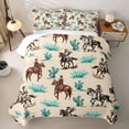 thumbnail image 1 of jejeloiu Vintage Cowgirl Horse Quilt King Kids,Desert Cactus Print King Coverlet Set,3 Pieces, 1 of 7