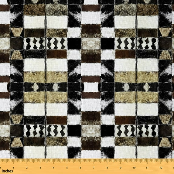 jejeloiu Vintage Cowhide Fabric by the Yard 5 Yards,Boho Geometric Pattern Fabric for Sewing,Rustic Framhouse Cattle Home Decor Fabric by the Yard,Ultra Soft Home Decor