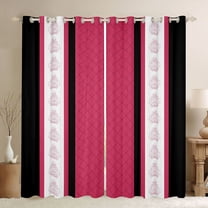 jejeloiu Vintage Damask Flowers Black Out Curtains,Abstract Geometric Thombus Curtains Pack of 2 (42x63 Each),Pink Black Striped Bedroom Curtains For Kids,Breathable Home Decor