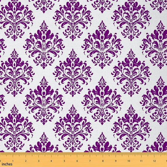 jejeloiu Vintage Damask Jacquard Fabric by the Yard 1 Yard,Gothic Theme Home Decor Fabric by the Yard,Purple White Victorian Sewing Fabric,Super Cozy Room Decoration