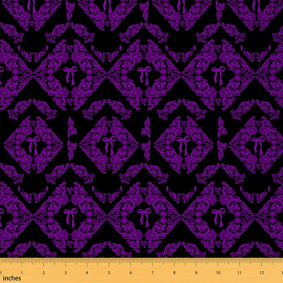 jejeloiu Vintage Damask Jacquard Fabric by the Yard 1 Yard,Kawaii Bow Knot Home Decor Fabric by the Yard,Purple Victorian Flower Sewing Fabric For Chidren,Super Cozy Room Decoration