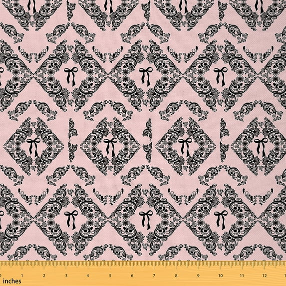jejeloiu Vintage Damask Fabric by the Yard (10 Yards),Kawaii Bow Pink Victorian,Cozy Sewing Decor For Kids