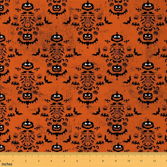 jejeloiu Vintage Damask Jacquard Fabric by the Yard 2 Yards,Halloween Theme Pumpkin Room Decor Fabric by the Yard,Orange Black Fabric for Sewing For Boys Kids,Super Cozy Room Decoration