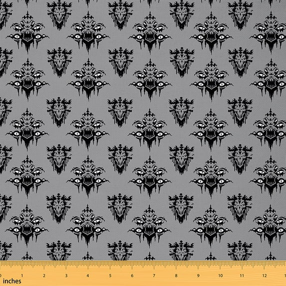 jejeloiu Vintage Damask Jacquard Fabric by the Yard 3 Yards,Spooky Gothic Eyes Sewing Fabric,Black Gray Victorian Fabric for Sewing,Super Cozy Room Decoration