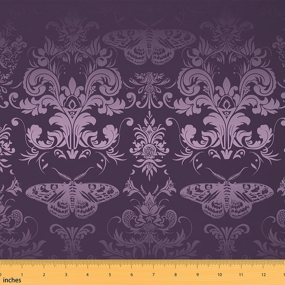 jejeloiu Vintage Damask Jacquard Fabric by the Yard 5 Yards,Gothic Theme Fabric for Sewing,Purple Moth Home Decor Fabric by the Yard,Super Cozy Room Decoration